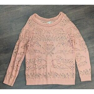 Hinge Women's Open Knit Pullover Sweater Shirt Size Small Pink (355)